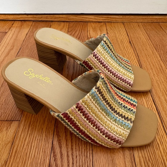 Seychelles Striped Multicolor Block Heel Mules - Picture 1 of 5